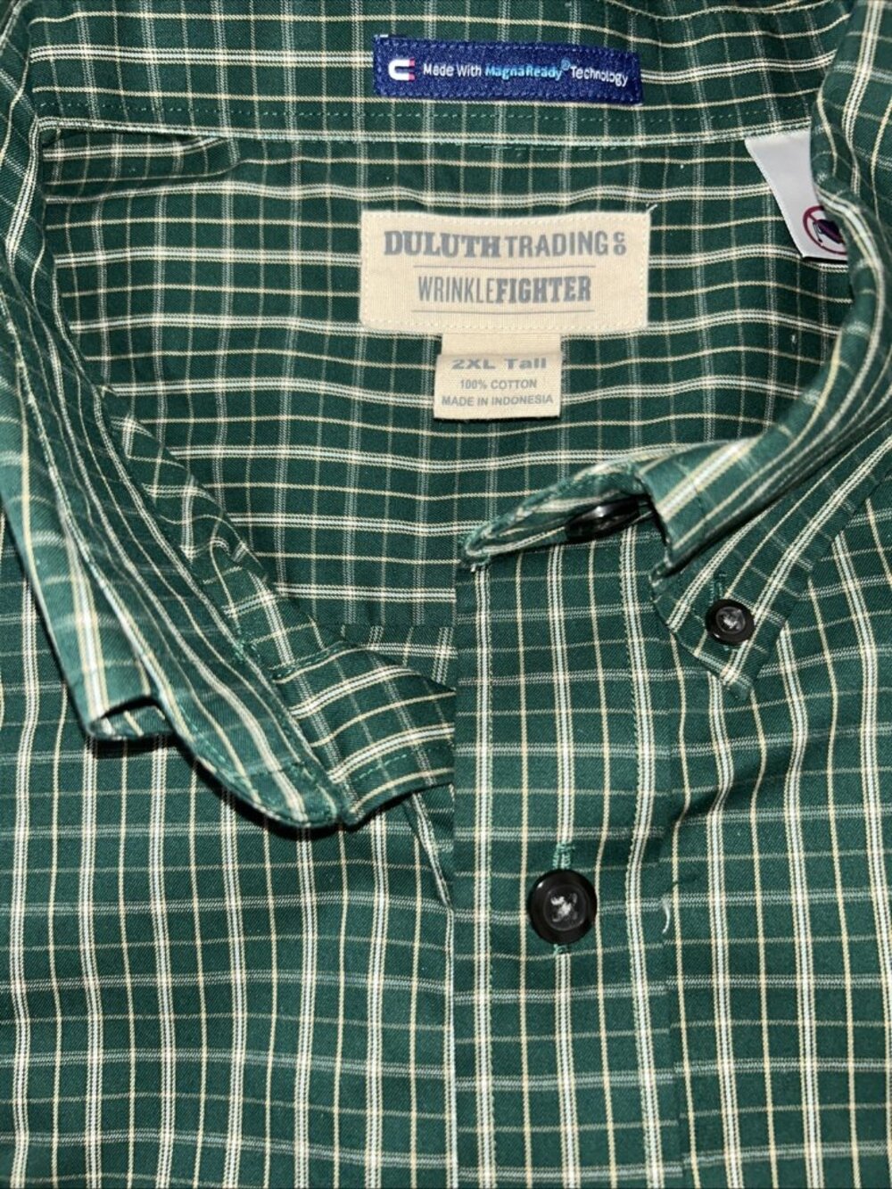 Duluth Trading Wrinklefighter 2XL Tall Relaxed Fit Check Shirt Magnetic Closure